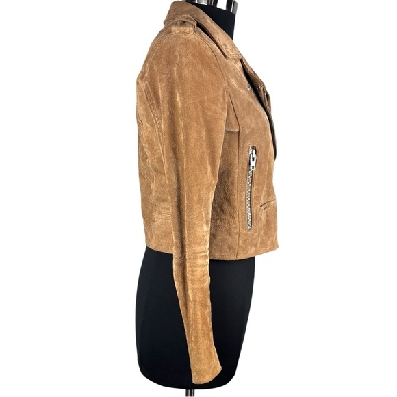 BLANK NYC COFFEE BEAN BROWN TAN SUEDE LEATHER CROPPED ZIP MOTO BIKER FALL JACKET - Picture 6 of 15